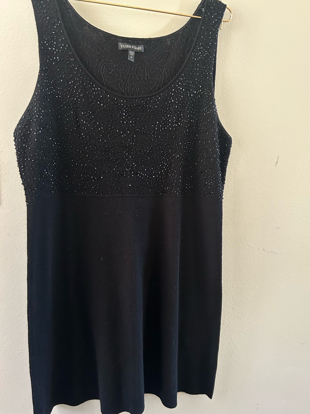 Eileen Fisher Black Beaded Sleeveless Knit Dress with matching Beaded Cardigan